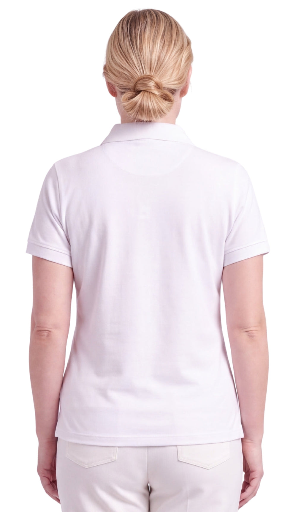 Women's Short Sleeve Pique Knit Polo Shirt in Relaxed Fit Pocketless Jersey